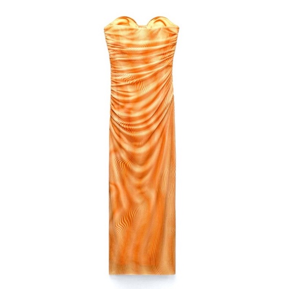NWT Zara Strapless Ruched Underwire Midi Dress | XSmall | Orange - Picture 2 of 13